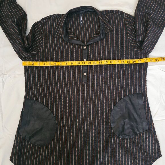 Grandi Women's Black Striped Exposed Front Pockets Long Sleeve Tunic Top Size M - Picture 10 of 12